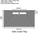 Linear Wetroom Shower Tray & Waste  - Gulley Drain on Long Side