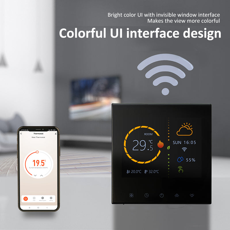 WiFi Electric Thermostat - Compatible with Mobile App, Alexa, Google Home - Temperature Sensor for Floor Heating - BHT2003