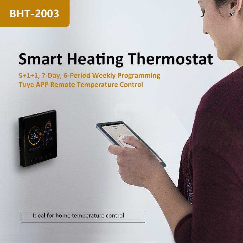 WiFi Electric Thermostat Compatible with Mobile App, Alexa, Google Home Temperature Sensor for Floor Heating BHT2003