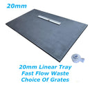 20mm Nassboards Linear Wetroom Shower Tray, Waste, Grate  - Gulley Long Side