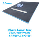 30mm Nassboards Linear Wetroom Shower Tray, Waste, Grate