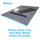 30mm Nassboards Linear Wetroom Shower Tray, Waste, Grate - Black Upstand