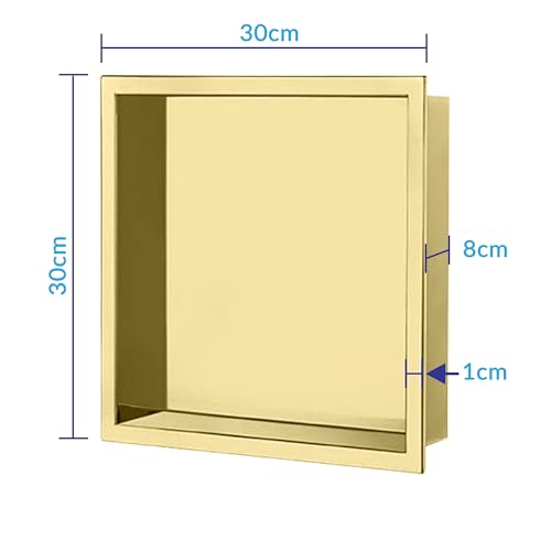 Nassboards Shower Niche Metal, Waterproof Shelving Unit, Brass Colour