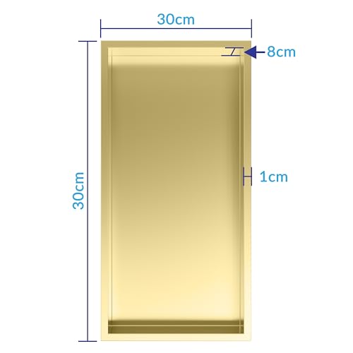 Nassboards Shower Niche Metal, Waterproof Shelving Unit, Brass Colour