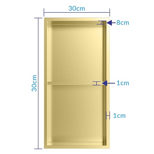 Nassboards Shower Niche Metal, Waterproof Shelving Unit, Brass Colour