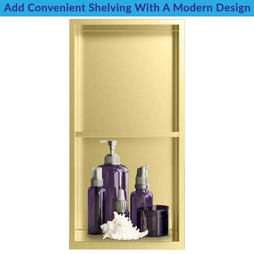 Nassboards Shower Niche Metal, Waterproof Shelving Unit, Brass Colour