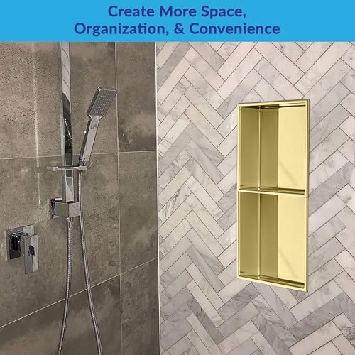 Nassboards Shower Niche Metal, Waterproof Shelving Unit, Brass Colour