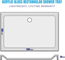 Acrylic Gloss White Rectangular Shower Tray 40mm Light Weight, Life Time Warranty