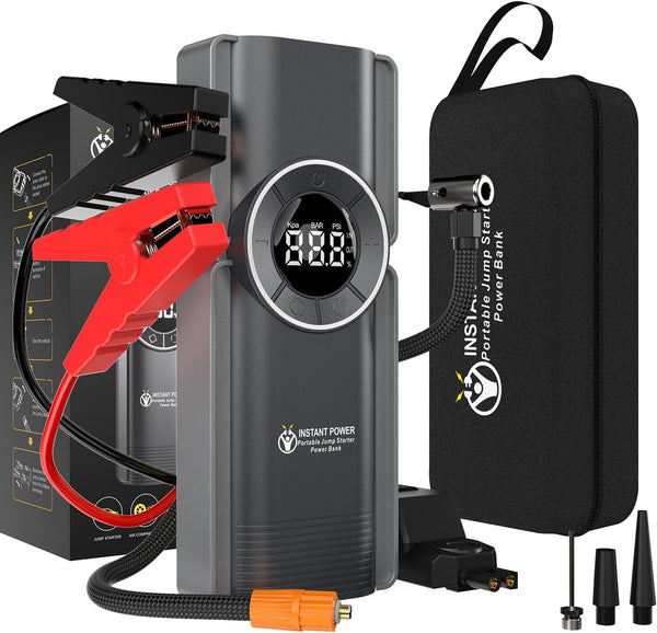 Instant Power Jump Starters - Jump Starter Power Pack and Air Compressor 2500 Amp 12 Volt - Portable Jump Starter Power Pack