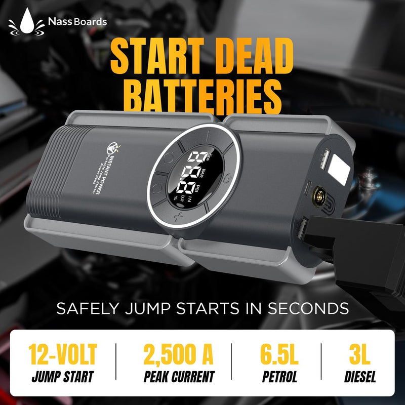 Instant Power Jump Starters - Jump Starter Power Pack and Air Compressor 2500 Amp 12 Volt - Portable Jump Starter Power Pack