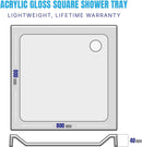 Acrylic Gloss Square White Shower Tray 40mm Light Weight, Life Time Warranty