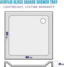 Acrylic Gloss Square White Shower Tray 40mm Light Weight, Life Time Warranty