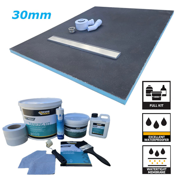 30mm Nassboards Linear Wetroom Shower Tray & Aqua Kit