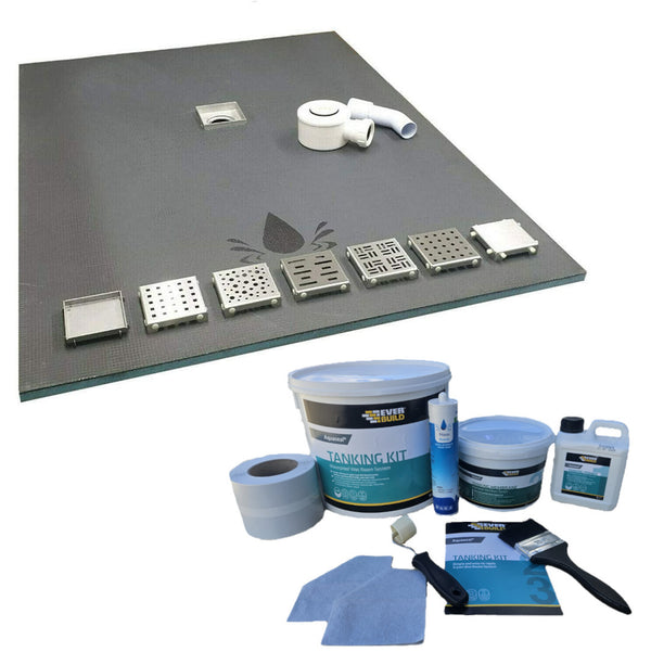 Wetroom Kit 1200 x 900 x 20mm, Aqua Kit, Tile On Grate - Square Grate Tray