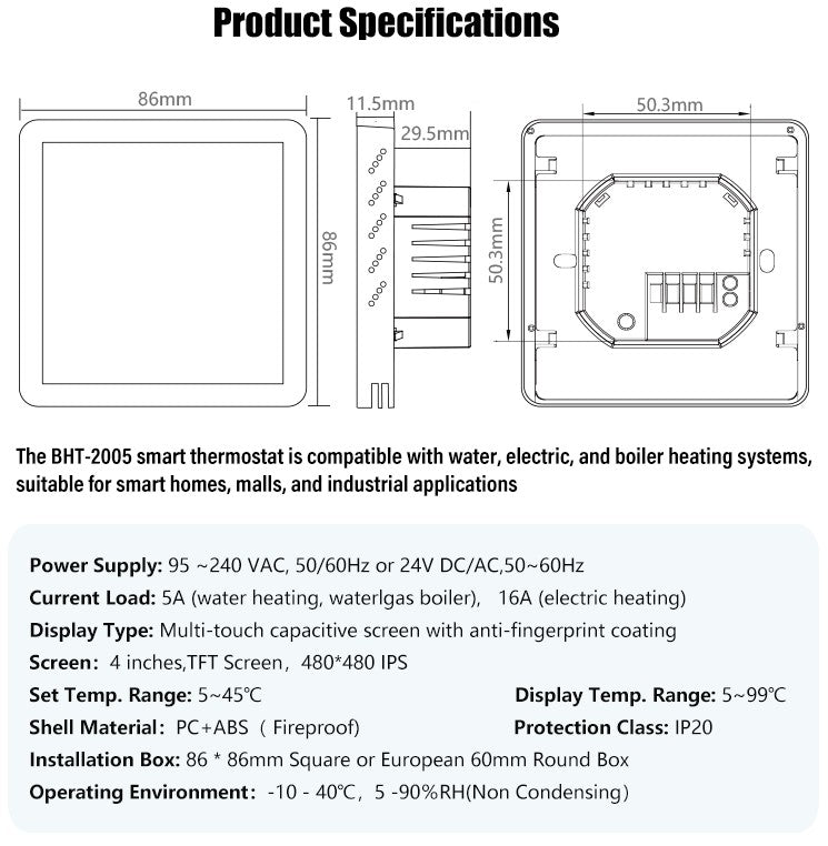 WiFi Electric Thermostat - Compatible with Mobile App, Alexa, Google Home - BHT2005
