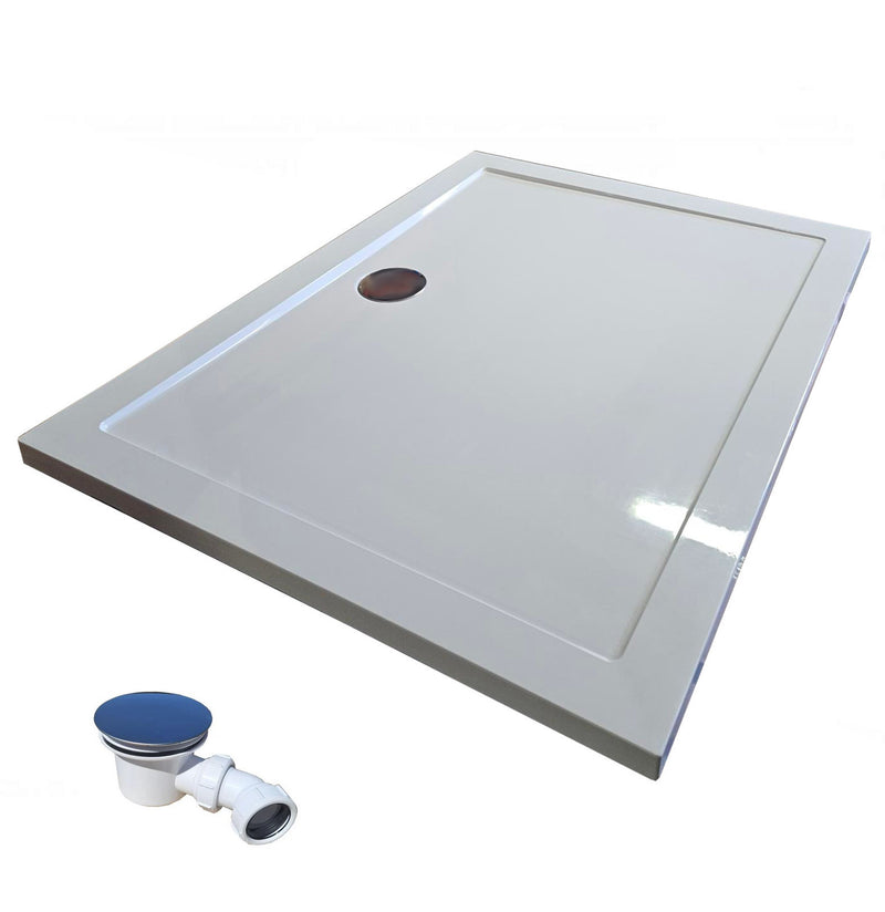 Acrylic Gloss White Rectangular Shower Tray 40mm Light Weight, Life Time Warranty