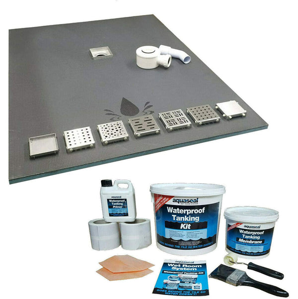 Wetroom Kit 20mm, Aqua Kit, 7 Grates Options - Square Grate Tray